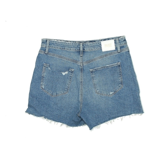 PAIGE Light Blue High-Rise Distressed Jean Shorts - Picture 4 of 5